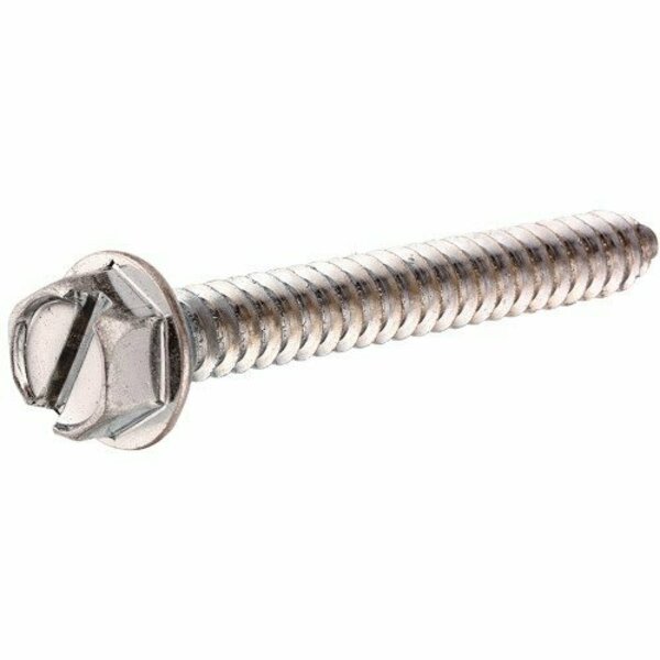 Hillman Screw, #10 Thread, 1-1/4 in L, Full Thread, Washer Head, Hex, Slotted Drive, Sharp Point, Stainless Steel 0823094
